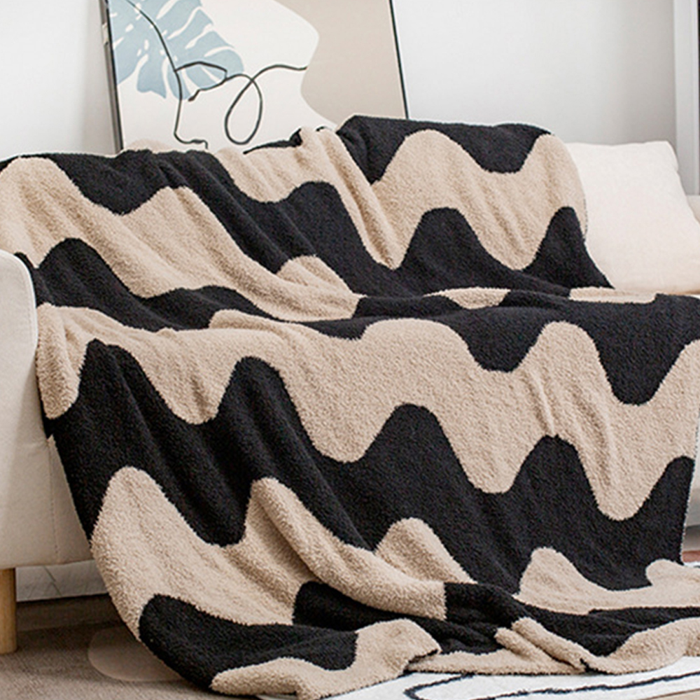 Modern Wave Pattern Acrylic Knit Throw Blanket