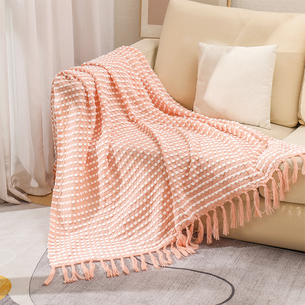 Waffle Weave Acrylic Knit Throw with Tassels