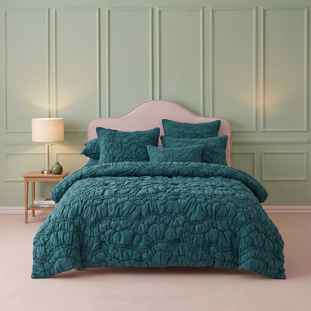 Teal Wave Quilted Comforter Set