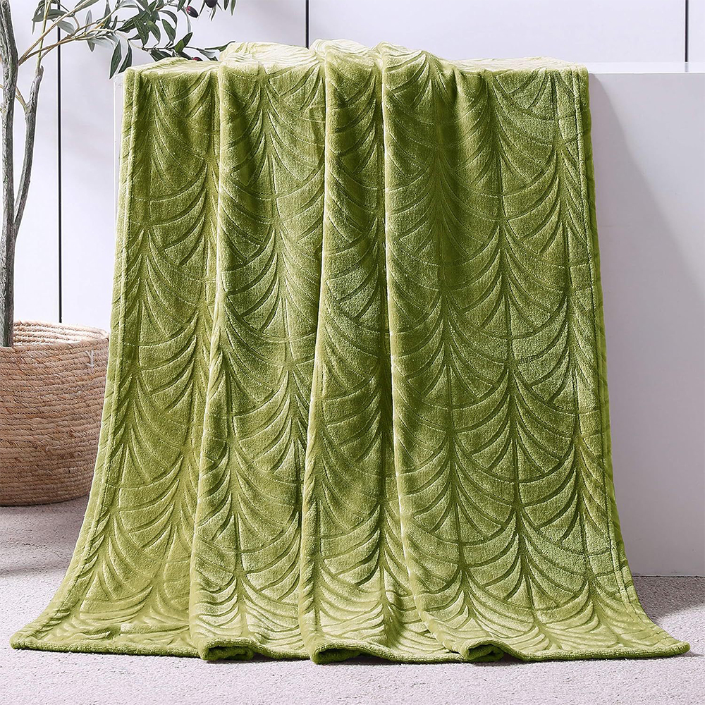 Embossed Flannel Plush Blanket Super Soft Light Weight